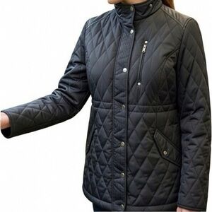 Ralph Lauren Women's Quilted Black Puffer Jacket with Leather Assents, Size L